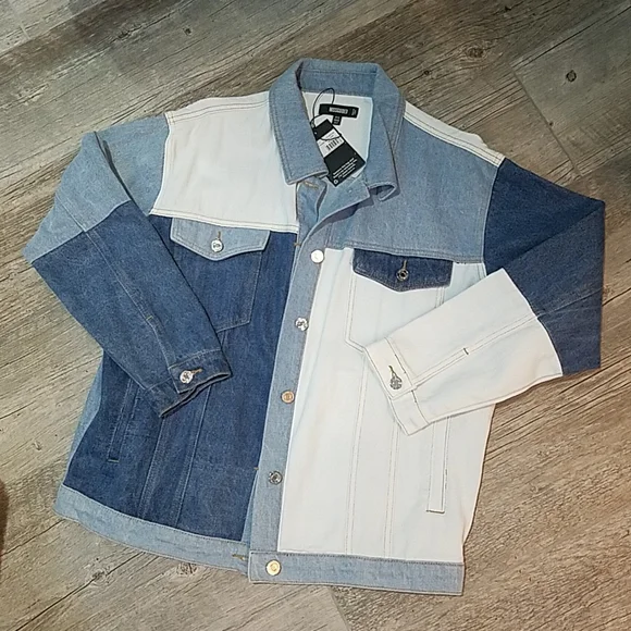 Missguided Colorblock Oversized Denim Jacket - Picture 2 of 4